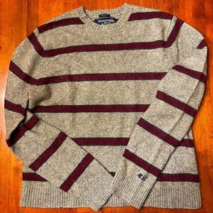 Abercrombie & Fitch VTG Men's Taupe and Maroon Striped Crewneck Sweater